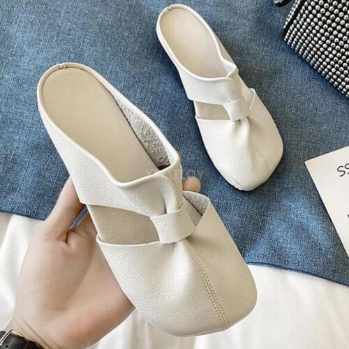 Retro Women Shoes Summer New Flat Slippers Genuine Leather Sandals Fashion Zapatillas Casa Mujer Sapatos Femininos women shoes