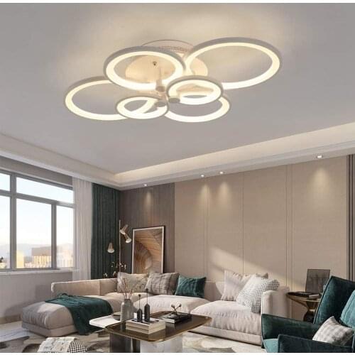 New Led Ceiling Lamp Chandelier For Living Room Bedroom Kitchen Modern Nordic White Circle Ring Lights Remote Control Dimming