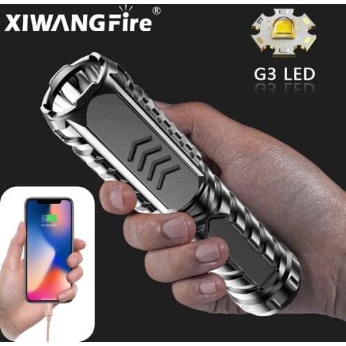 USB Rechargeable LED Flashlight with Power Bank Built-in 1200mAh Lithium Battery Waterproof Camping Light Portable Torch