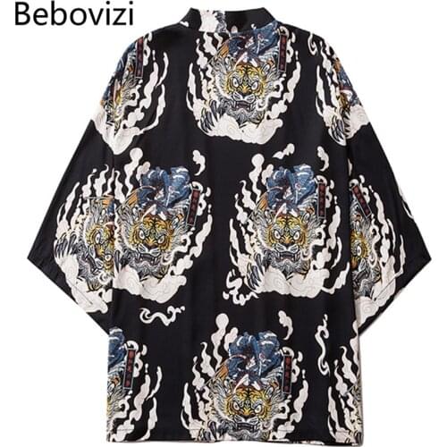 Bebovizi Japanese Style Anime Tiger Clothes Streetwear Yukata Men Women Cardigan Blouse Harajuku Robe 2020 Kimono Femme