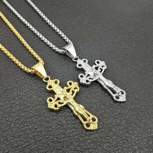 Hip hop jewelry New Stainless steel color-protected gold Silver color Jesus cross pendant for men