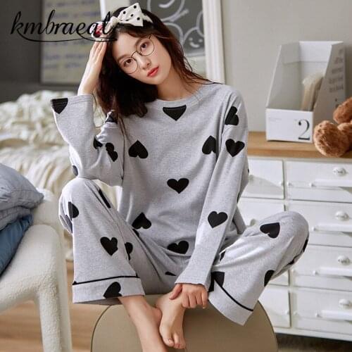 Autumn Sleep Lounge Pajama Long Sleeved Top Polka Dots Women Pajama Sets Cartoon Pyjamas Cotton Sleepwear Women M L XL XXL XXXL
