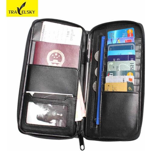 2PCS/SET Free Shipping Women Leather Wallet RFID Bussiness Passport Holder Men Travel Wallets Functional Card Holder Purse Black