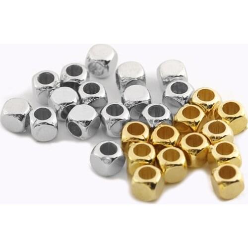 200pcs/lot CCB Square Big Hole Spacer Beads 4mm 5mm Out Diameter 2.5mm Inner Diameter Gold Silver Bead DIY Jewelry Miking