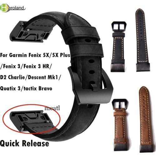 26mm Genuine Leather Easy Fit Watch Strap For Garmin Fenix 5X/5X Plus/Fenix 3/D2/Descent Quick Release Watchband WristBand Sport