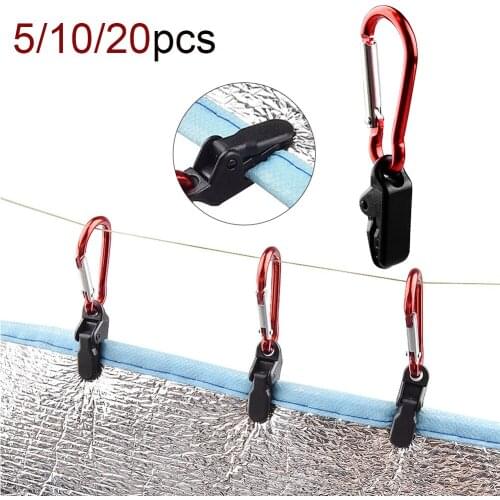 5/10/20pcs Tarp Clamp Plastic Awning Tent Clamp Windproof Tent Clips with Carabiner Outdoor Camping Tent Accessories