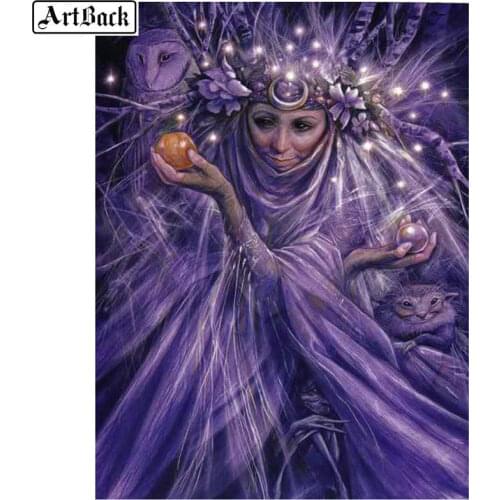 5d diy diamond painting woman purple owl full square diamond mosaic 3D round drill diamond embroidery rhinestone