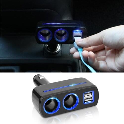 2-Way Auto Car Cigarette Lighter Socket Dual USB Car Charger for phone 12V-24V Lighter Splitter Power Adapter Accessories UM