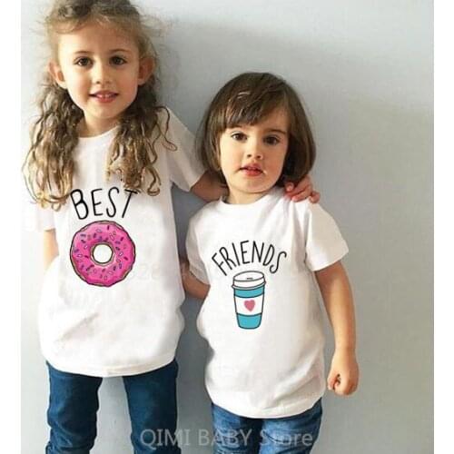 BEST FRIEND White Print Summer Kids Tshirt Baby Boys and Girls Tops Clothes Harajuku Best Friends Clothing Funny Kid T-shirt