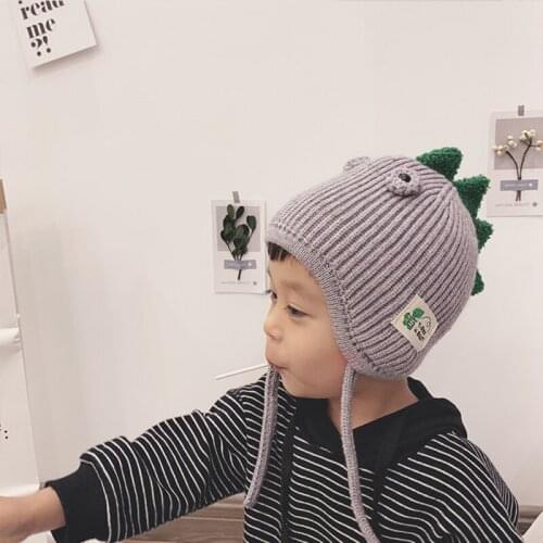 Kids Dinosaur Style Hat Children Knit Crochet Hat Baby Quality Warm Hat With Earmuffs Earflap Woolen Cap For Baby
