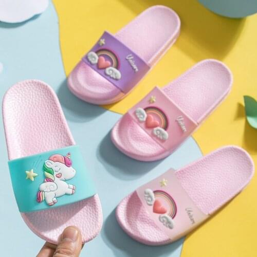 Kids Home Slippers Girls Cartoon Beach Shoes Summer Rainbow Flip Flops Boys Non-Slip Outdoor Shoes Toddler Unicorn Slippers