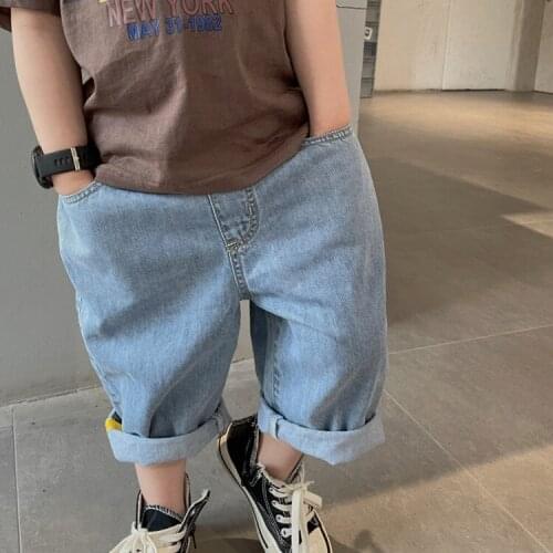 Children Summer Denim Shorts 2021 New Simple Solid Color Boys and Girls Side One Word Hole Fashion Korean Denim Cap