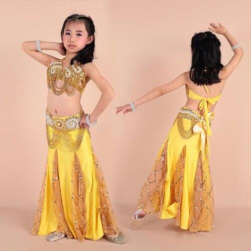 Child Belly Dance Costume (Bra+Belt+Dress) Indian Dance Dress for Kids Belly Dance Dress Girl Bollywood Dance Wear Clothing 89