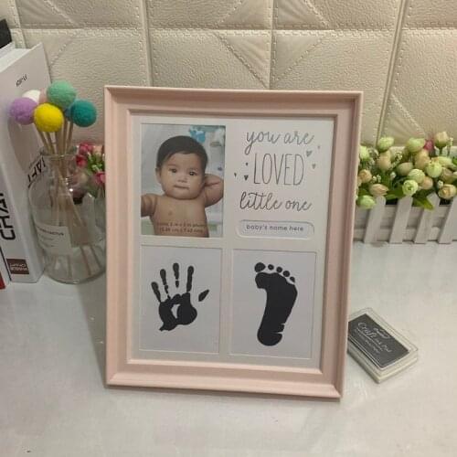 Baby Kids Birthday Gift Newborn Hand and Foot Print Ornaments 12 Months Photo Frame with Craft Ink Pad Home Decoration