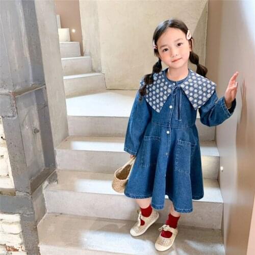 Girl Dress Kids Baby Gown 2021 Blue Jean Spring Autumn Toddler Outwear Party Wedding Princess Tutu Dresses Cotton Children Cloth