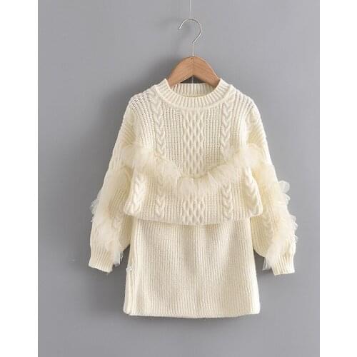 DFXD High Quality Girls Clothing Sets Toddler Kids Lace Knit Pullover Sweater+Skirt 2pcs Princess Outfit Girls Boutique Suits