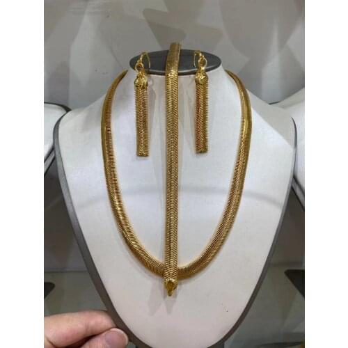 Dubai 24k Gold Big Jewelry Sets Women Wedding Long Necklace