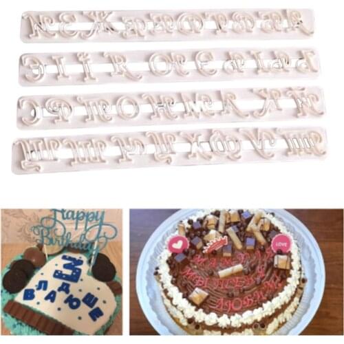 ​4/6pcs Russian Letters English alphabet cake mould Fondant biscuit stamper impression mold baking DIY cake decoration tool