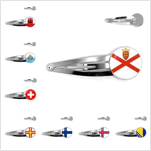 Gibraltarian Jersey San Marino Switzerland Guernsey Finland Faroe Islands Bosnia And Herzegovina Albania Flag Glass Hair Pins