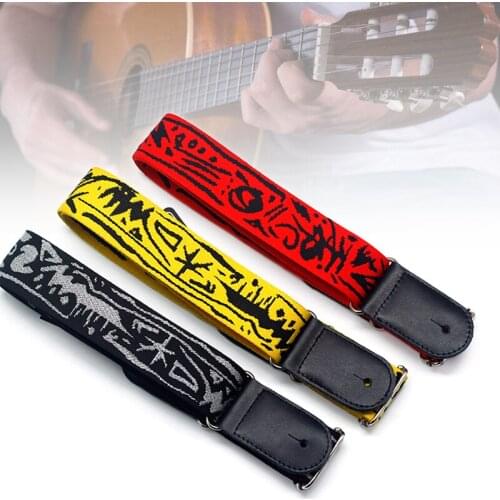 Pure Cotton Embroidery Double Fabric Guitar Straps with Genuine Leather Ends for Acoustic Electric Guitar Bass