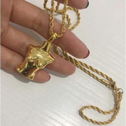 Gold Color Artistic Female Body Boobs Shape Pendant Necklace For Women Rapper Punk Jewelry Hip Hop Freedom Gifts Bijoux Collier