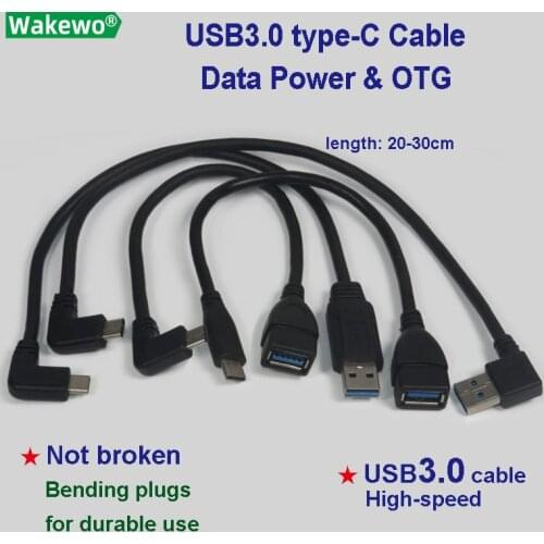 WAKEWO elbow type-C USB3.0 Cable bending OTG High speed 30cm short for phone huawei samsung xiaomi