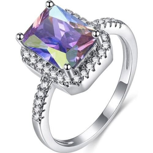 Trendy Women Rings 925 Silver Jewelry Rectangle Topaz Zircon Gemstone Finger Ring for Wedding Promise Party Ornaments Wholesale