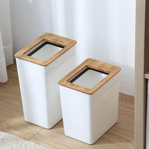 Trash Bin Dustbin Can PP Wood Waste Bin Home Office Trash Can Garbage Bin Dust Bin Plastic Organizer Storage Bucket