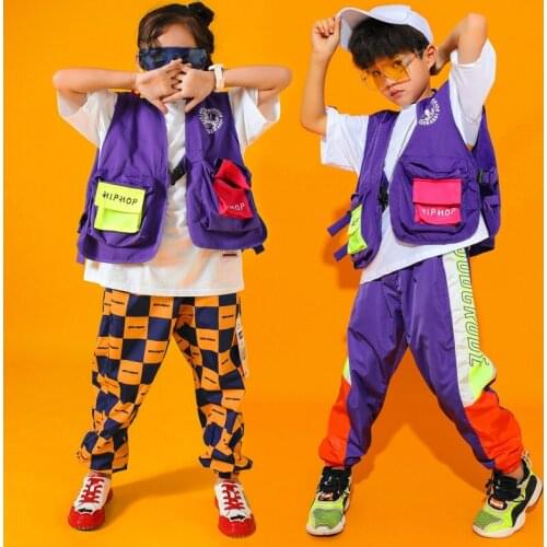 Hip Hop Costumes for Girls Boys Jazz Ballroom Dancing Clothes Stage Outfits Perform Kids Competition Dance Costumes T Shirt Pant