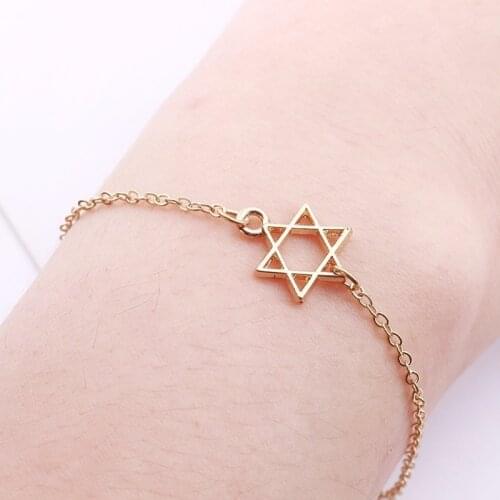 Minimalist Six-pointed Stars Pendant Bracelets For Women Girls Jewish Religious Symbol Of David Bangles Female Jewelry Gift