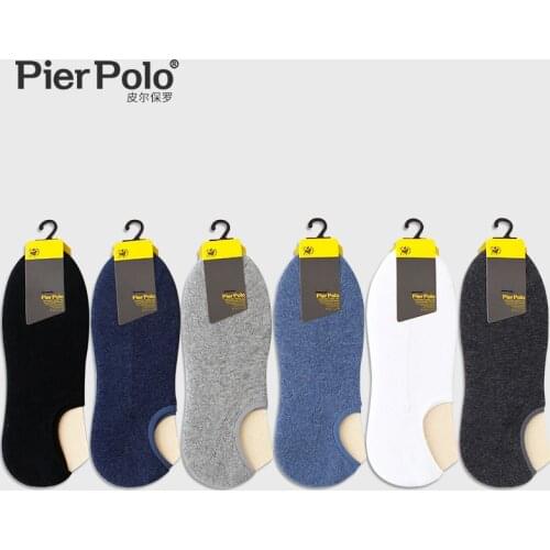 6 Pairs Brand PIER POLO Shallow Mouth No Show Invisible Mens Ankle Socks Casual Combed Cotton Socks Slippers Short Male Socks
