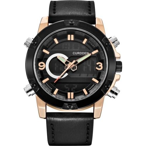 CURDDEN Brand Watches Mens Fashion Leather Band Dual Time Waterproof Watch Male Chronograph Business Watch Relogios Masculinos