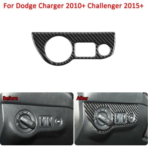 Carbon Fiber Headlight Switch Cover Sticker Trim For Car Stickers Dodge Charger/Challenger 2015+ Car-Styling Auto Accessories