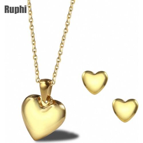 Stainless steel Heart Necklace Earrings gold Chocker Pendant Necklace Fashion Earrings Jewelry Set