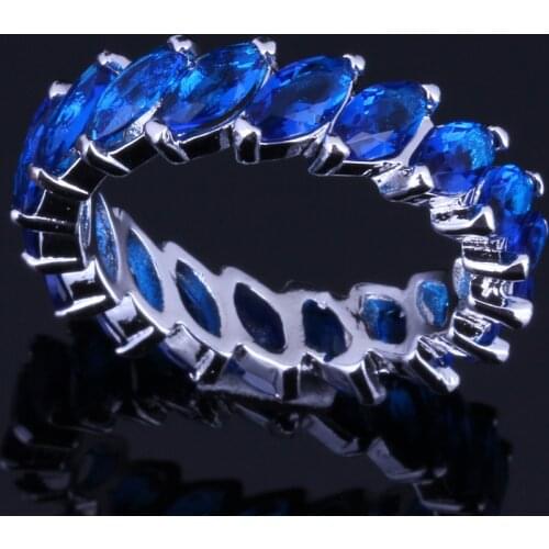 Delicate Blue Cubic Zirconia Silver Plated Ring V0121