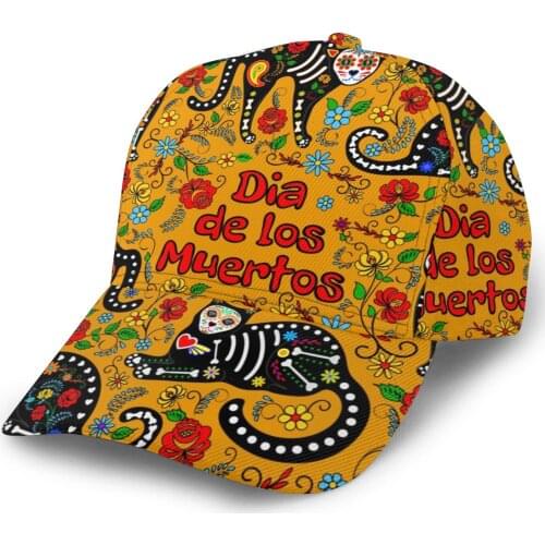 CINESSD 2020 New Baseball Cap Fishing Caps Men Outdoor Hunting Hat Hiking Hat Mexico Skull Black Cats On Yellow