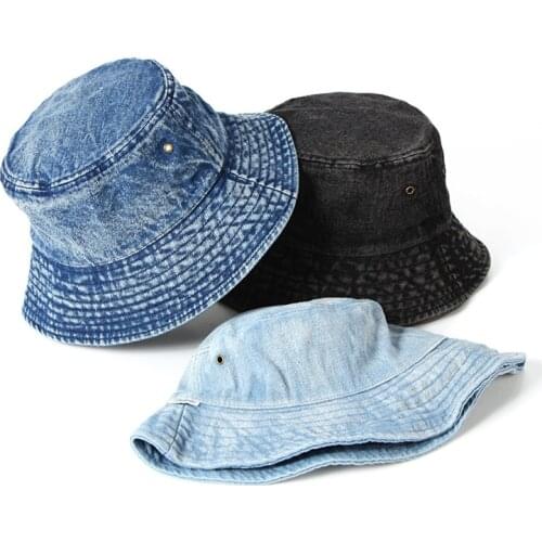 Vintage women Solid Wased Cotton Bucket hat Adult men Casual Soft Denim Panama Caps gorros
