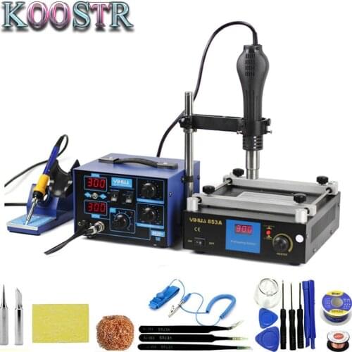 YIHUA 862D+ 2 in 1 Rework Station 650W SMD Hot Air Gun + 75W Soldering Station+600W YIHUA 853A Preheating Station Welding Repair
