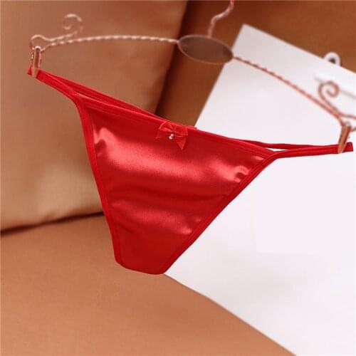 Luxury Satin Women Thongs T-Backs Sexy Elastic Underwear Briefs Low Waist Bow G-string Ladies Panties Lingeries