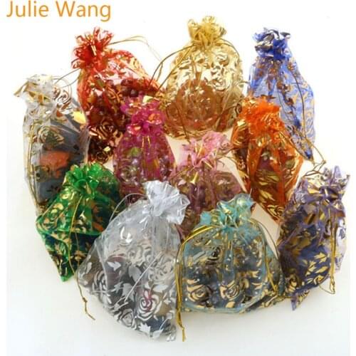 Julie Wang 20PCS High Quality Chiffon Jewelry Organza Packaging Bag Weekend New Year Birthday Christmas Wedding Party Gif Bag