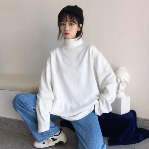 Thin Fleece Turtleneck Bottoming Shirt Women Autumn Winter Inner Clothes Korean Style Loose Long Sleeve t-shirt Women wholesale