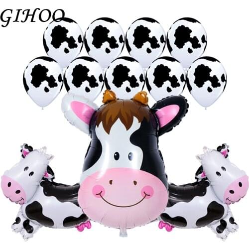 12pcs 63*42cm Cow Tiger Zebra Lion Head Birthday Balloons Animal Theme Party Animals Decor 12inch Latex Helium Kid Toys Supplies