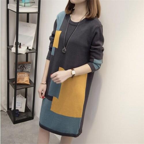 Pregnant Women long section long-sleeved loose large size sweater knitted dress Maternity Dress Fashion Splice Pullover Dress