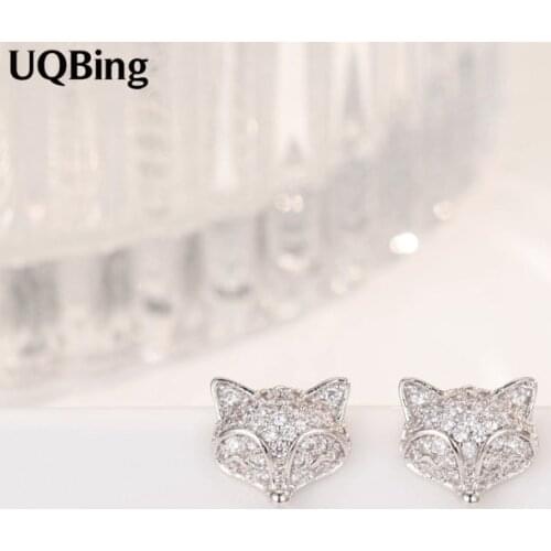 100% 925 Sterling Silver Cubic Zirconia Fox Stud Earrings Pure 925 Silver Cut Animal Earrings Brincos Pendientes de plata