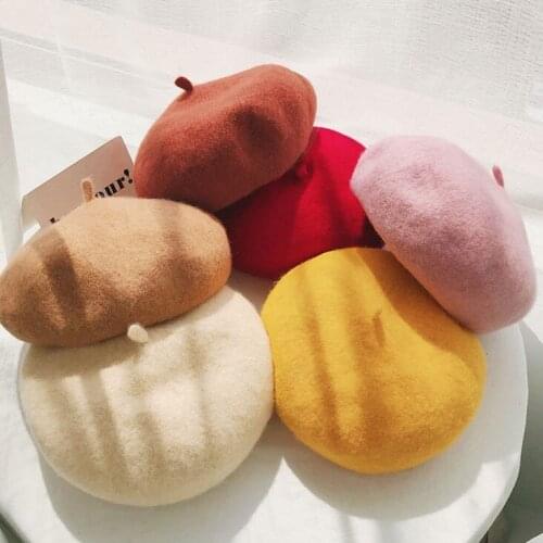 Womens Beret French Artist Warm Wool Winter Beanie Hat Retro Solid Color Beret Solid Color Elegant Ladies Winter Hat