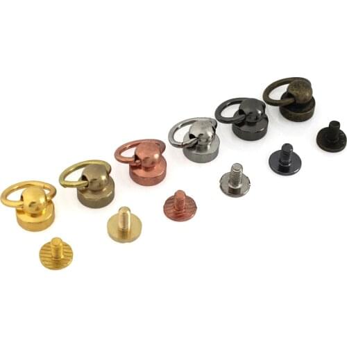 10pcs Brass Ball post with O ring screwback studs rivets Head button stud post & O ring Garment Leather Craft Belt Wallet Decor