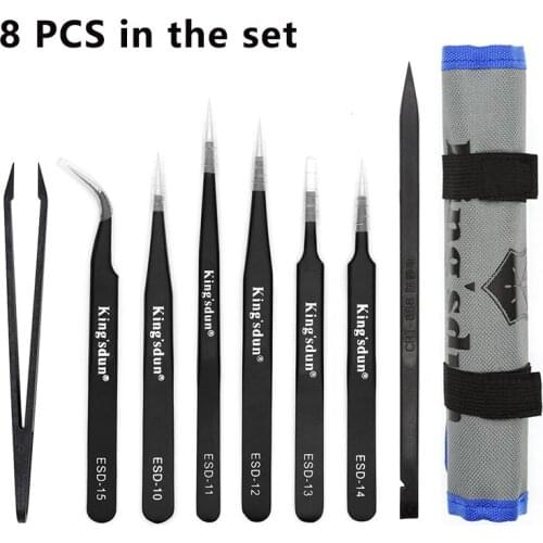 8Pcs Anti-static Tweezers Maintenance ESD Precision Curved Straight Tweezer Stainless Steel Tweezers Set Industrial Repair Tools