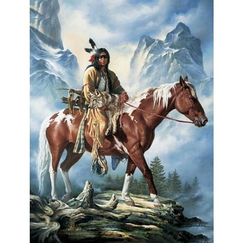 Square/Round Diamond 5D DIY Diamond Painting "Indians and Horses" Embroidery Cross Stitch Home Decoration Gift WG2143