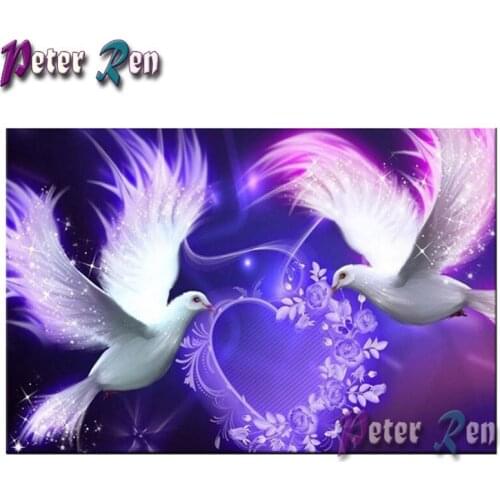 5d Diamond Painting Glowing dove love Embroidery full Square/round Mosaic Picture Rhinestone Handmade Wedding decoration