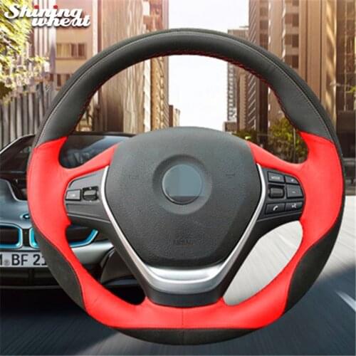 Shining wheat Red Black Leather Car Steering Wheel Cover for BMW F30 320i 328i 320d F20